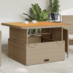 Mesa de jardín madera de acacia y ratán PE beige 110x110x71 cm D