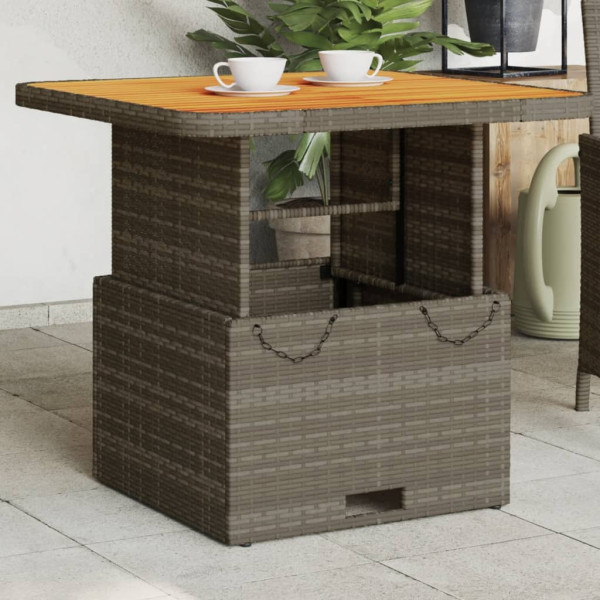 Mesa de jardín ratán sintético y madera acacia gris 80x80x71 cm D