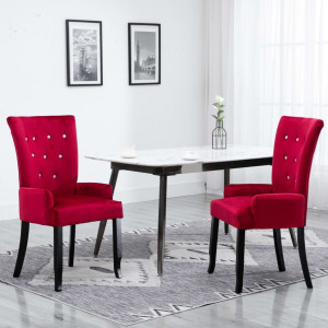 Cadeira de jantar com braços de veludo vermelho D