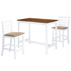 Set mesa y sillas de bar 3 piezas madera maciza marrón y blanco D