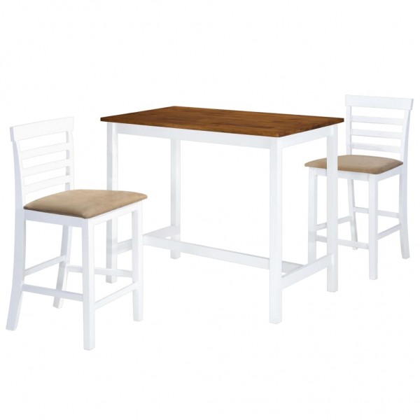 Set de mesa e cadeiras de bar 3 peças de madeira maciça marrom e branco D