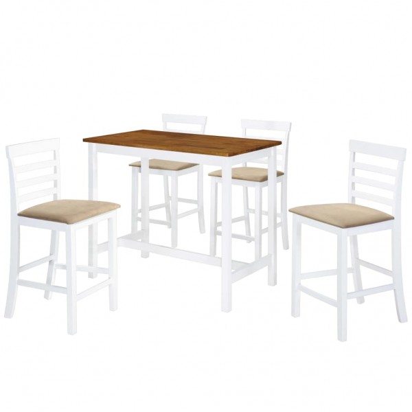 Set mesa y sillas de bar 5 piezas madera maciza marrón y blanco D