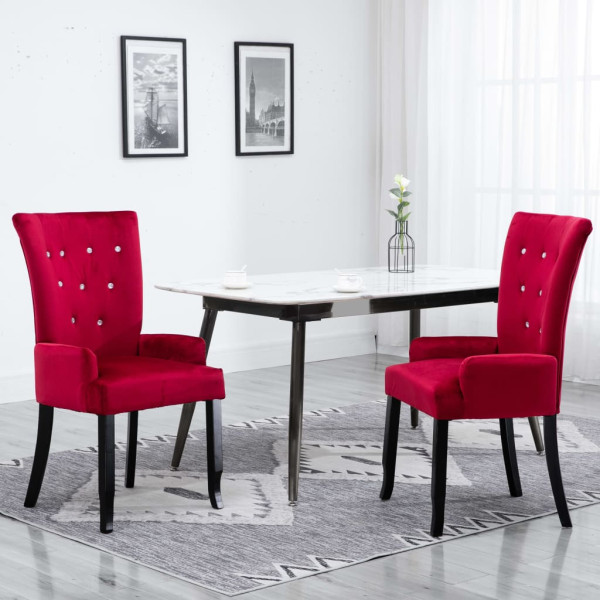 Sillas de comedor con reposabrazos terciopelo rojo 2 unidades D