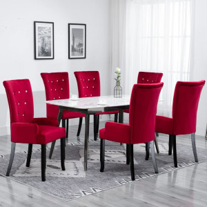 Cadeiras de jantar com braços em veludo vermelho 6 unidades D