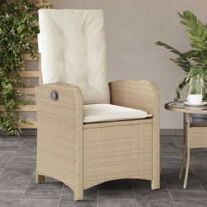 Silla de jardín reclinable con cojines ratán sintético beige D