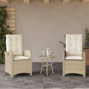 Sillones reclinables de jardín con cojines beige 2 uds ratán PE D