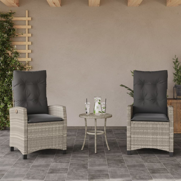 Sillones reclinables de jardín con cojines gris 2 uds ratán PE D