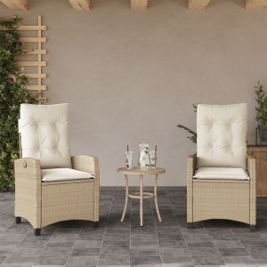 Sillones reclinables de jardín con cojines beige 2 uds ratán PE D