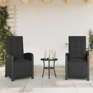 Sillones reclinables jardín con reposapiés 2 uds ratán PE negro D