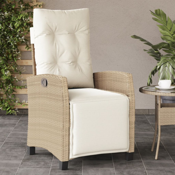 Sillón reclinable de jardín con reposapiés ratán PE beige D