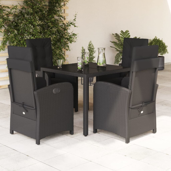 Set de muebles jardín 5 pzas con cojines ratán sintético negro D