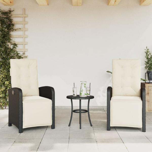 Sillones reclinables jardín con reposapiés 2 uds ratán PE negro D