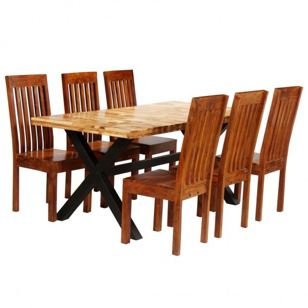 Conjunto de comedor 7 piezas madera maciza de acacia y mango D