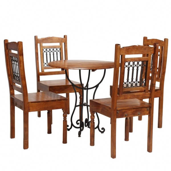 Conjunto de comedor 5 piezas madera acacia acabado sheesham D