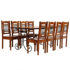 Juego mesa comedor 9 piezas madera de acacia acabado sheesham D