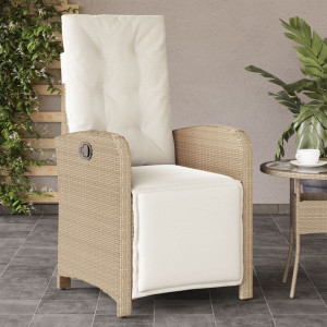 Sillón reclinable de jardín con reposapiés ratán PE beige D