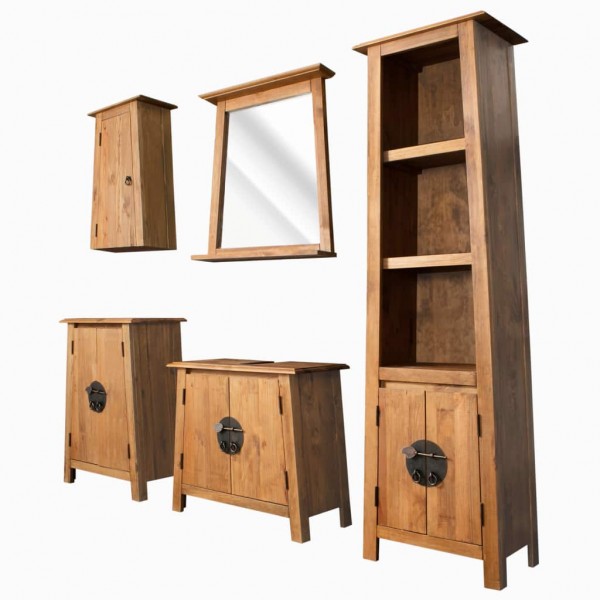 Conjunto de móveis de banheiro de 5 peças em madeira maciça de pinho D