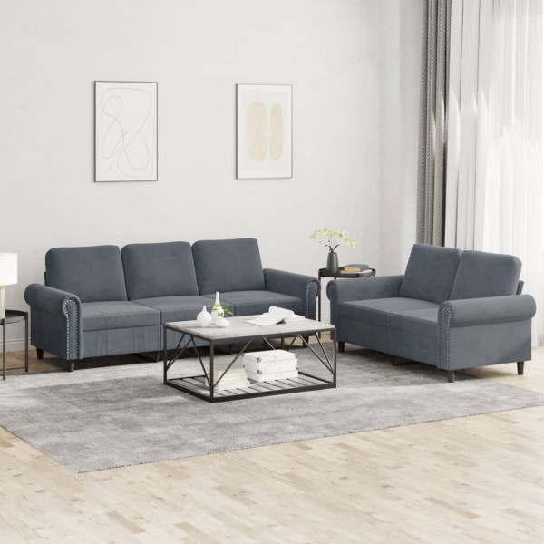 Conjunto de sofás com almofadas 2 peças veludo cinza escuro D