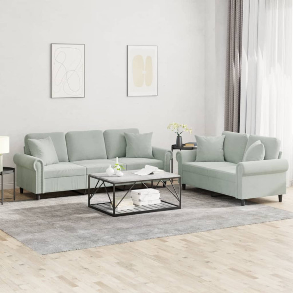 Conjunto de sofás com almofadas 2 peças veludo cinza claro D