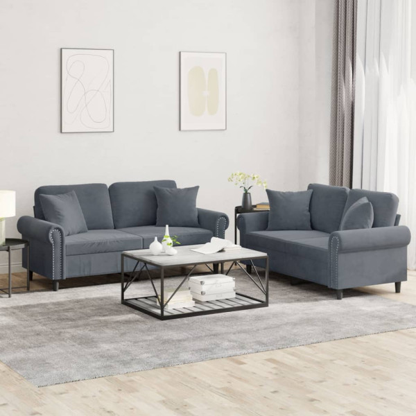 Conjunto de sofás com almofadas 2 peças veludo cinza escuro D