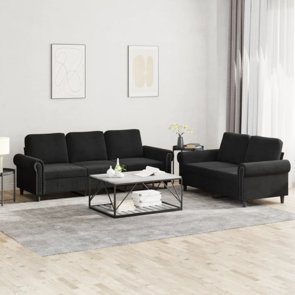 Conjunto de sofás com almofadas 2 peças veludo preto D