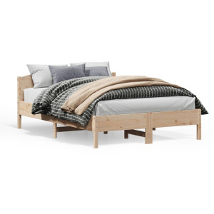 Estructura de cama con cabecero madera maciza pino 160x200 cm D
