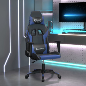 Cadeira de jogos de couro sintético preto e azul D