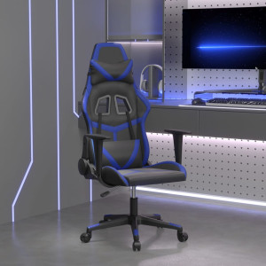 Cadeira de jogos de couro sintético preto e azul D