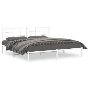 Estructura de cama de metal con cabecero blanco 193x203 cm D