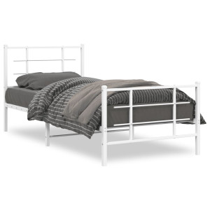 Estructura cama metal con cabecero y pie cama blanca 90x200 cm D