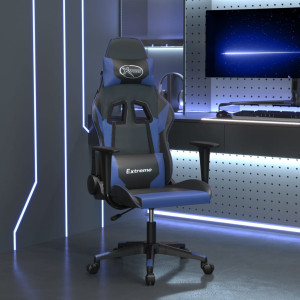 Cadeira de massagem de jogos de couro sintético preto e azul D