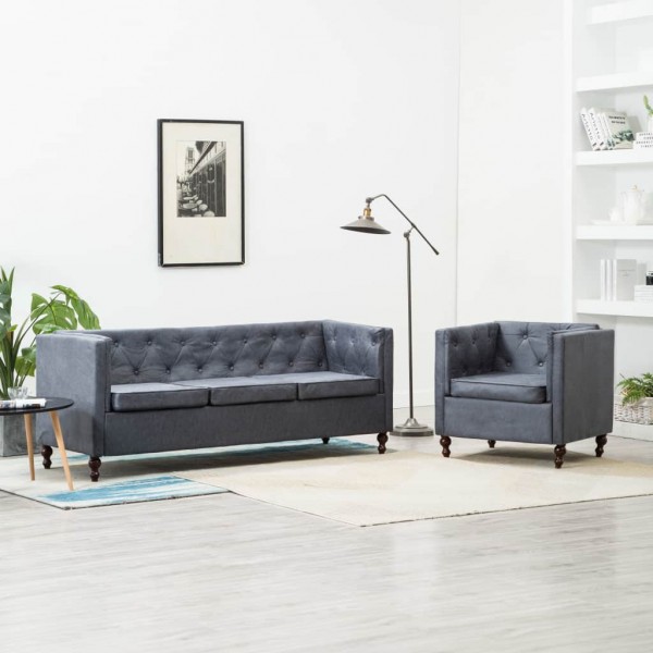 Set de sofá Chesterfield 2 piezas tapizado de tela gris D