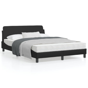 Estructura de cama con cabecero cuero sintético negro 120x200cm D