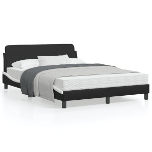 Estructura cama cabecero cuero sintético negro blanco 140x200cm D