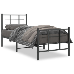 Estructura de cama con cabecero y estribo metal negro 75x190 cm D