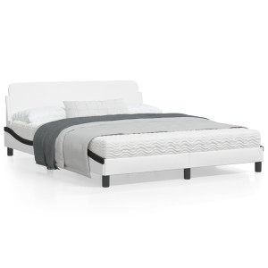 Estructura cama cabecero cuero sintético blanco negro 160x200cm D