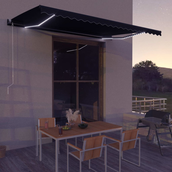 Toldo retráctil manual con LED gris antracita 500x300 cm D