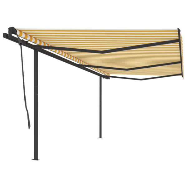 Toldo retrátil manual com postes amarelos e brancos 6x3,5 m D