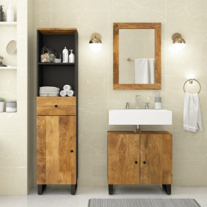 Conjunto de muebles de baño 3 piezas madera maciza de mango D