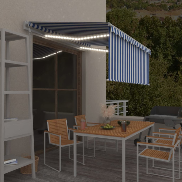 Toldo automático persiana LED sensor de vento azul branco 3x2.5 m D