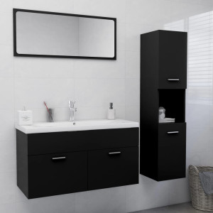 Juego de muebles de baño madera de ingeniería negro D