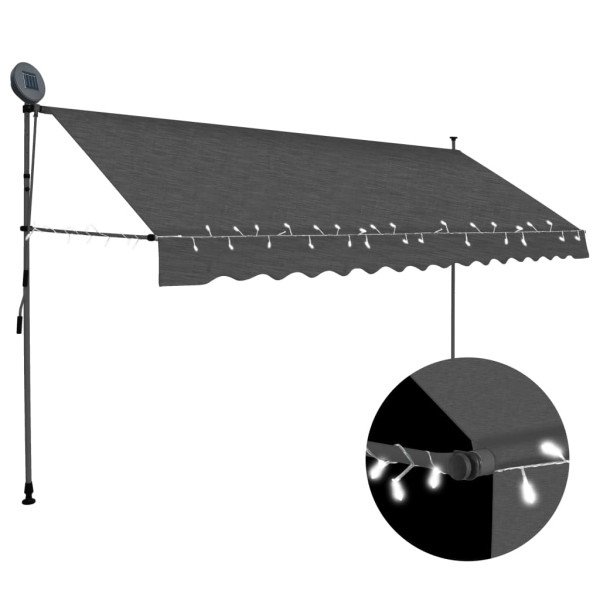 Toldo manual retrátil com LED cinza-antracita 400 cm D