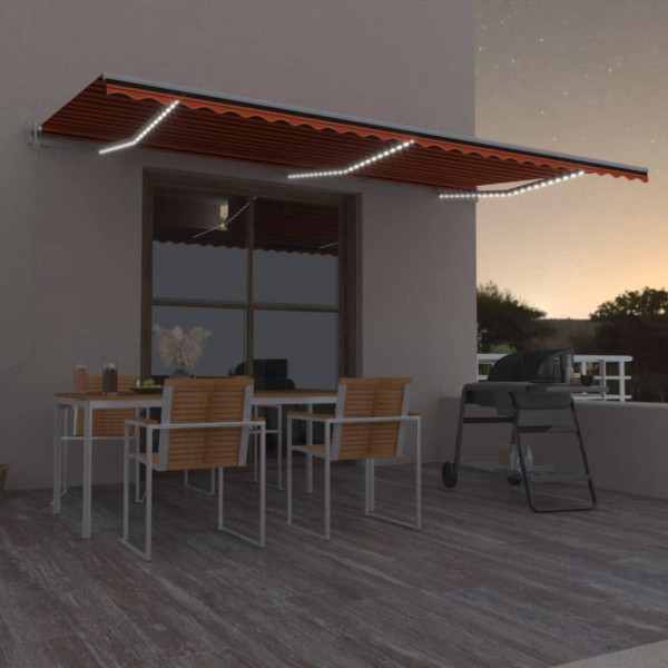 Toldo automático LED sensor de vento laranja marrom 600x300 cm D