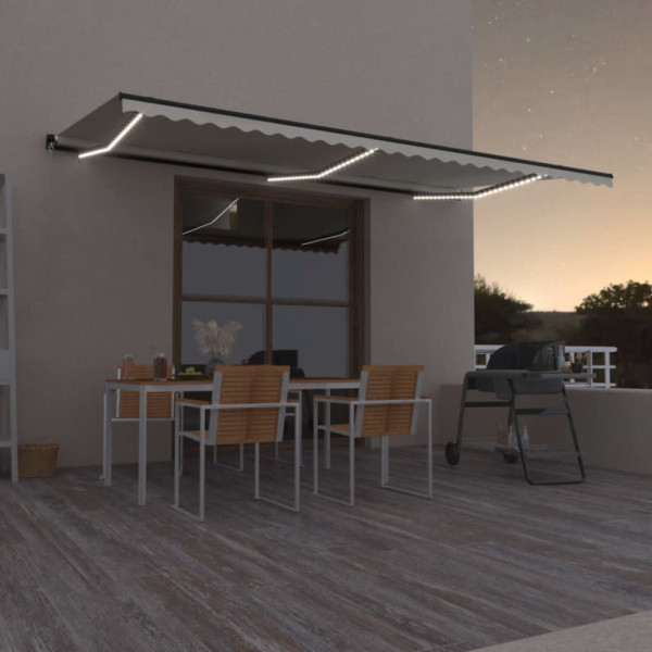 Toldo retrátil manual com luz LED creme 600x350 cm D