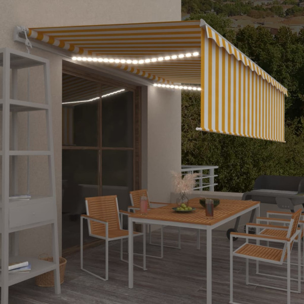 Toldo automático de persianas. LED e sensor de vento amarelo 5x3m D