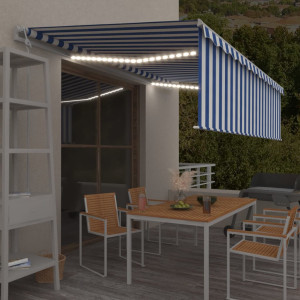 Toldo automático persiana LED sensor viento azul blanco 5x3 m D