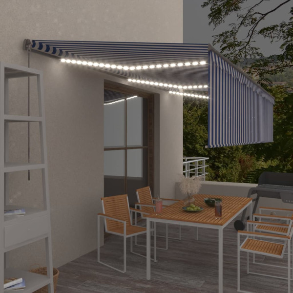 Toldo retrátil manual com persiana e LED azul e branco 6x3 m D