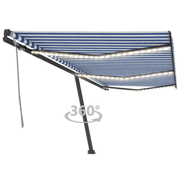 Toldo retrátil manual com luz LED azul e branco 600x300 cm D