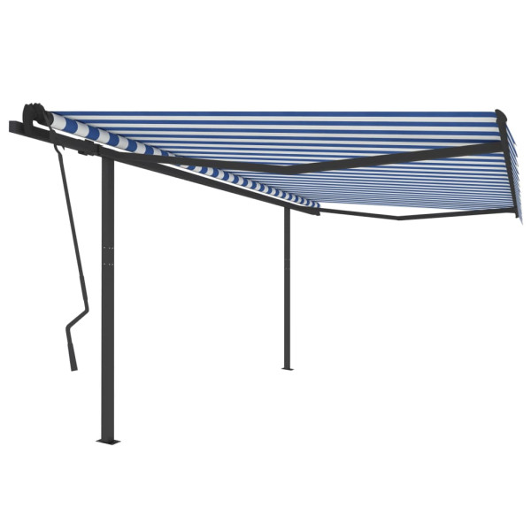 Toldo manual retrátil com postes azuis e brancos 4,5 x 3,5 m D