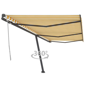 Toldo de pie retráctil manual amarillo y blanco 600x300 cm D